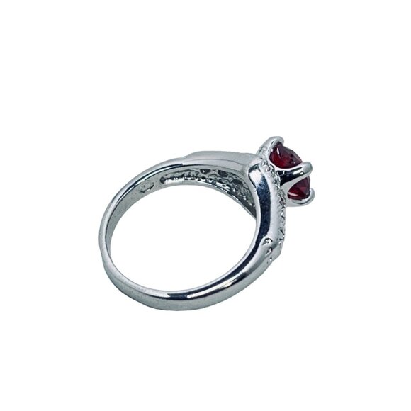 Silver Tone With Orange And Clear Glass Rhinestone Statement Ring (R364) - Picture 5 of 6